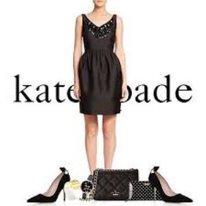 kate spade Black Beaded V-Neck Mini Dress